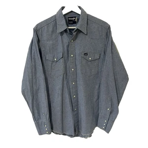 Wrangler X-Long Tails Vintage Snap Button Light Blue Denim Shirt Men's Large - Picture 1 of 8