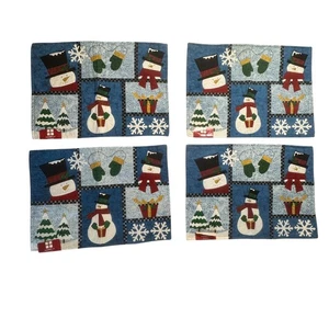 NEW Essential Home Winter Snowman Holiday Placemats Set Of 4 Blue White Cottage - Picture 1 of 11
