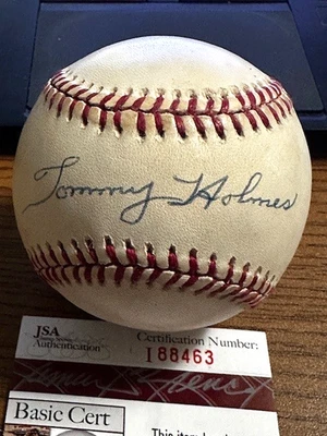 TOMMY HOLMES 5 SIGNED AUTOGRAPHED ONL BASEBALL!  Braves, Dodgers!  JSA! - Image 1 of 2