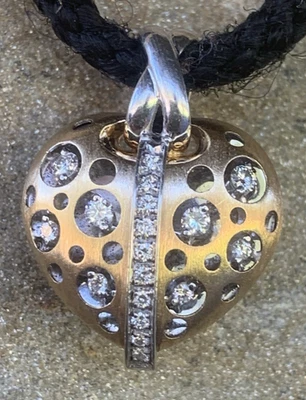 Natasha C * Heart Pendant Necklace * 18k Yellow & White Gold w/Diamonds - Image 1 of 4