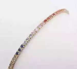 14k Yellow Gold 2.6 ctw Natural Sapphire Rainbow Tennis Bracelet 6.5 - Picture 1 of 3