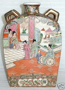 Antique Color Rose Canton China Pattern Jug 12" x 7.5" x 2.75" - Picture 1 of 7