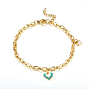 18k Gold Plated Blue and White Heart Charm Bracelet - Picture 1 of 6