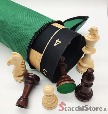 Set Scacchiera avvolgibile  "Ebano" + Scacchi in legno piombati 98 mm + borsa - Immagine 1 di 4
