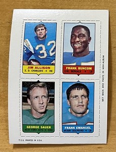 1969 Topps Football Four In One Insert With Jim Allison EX-NM