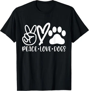 Retro Vintage Peace Love Dog Tshirt Funny Dog Lover Gift Unisex T-Shirt - Picture 1 of 4