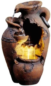 Indoor Outdoor Gießwasser Old Fashion Topf Fiberglas Brunnen mit LED Licht Neu - Bild 1 von 8