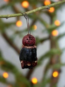 Primitive Halloween Fall Handcrafted USA Pumpkin Girl Ornament 3" - Picture 1 of 5