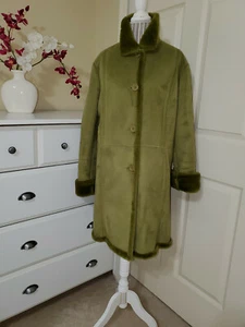 Jerry Lewis Classic Luxuries Tiger Mills Olive Faux Fur Sheepskin Coat Sz.1X (XL - Picture 1 of 12