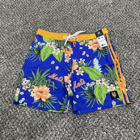 MLB New York Mets Hurley ‘47 Cannonball Paradise Beach Shorts Mens 33 Floral Cover