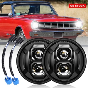 Newest Pair 7" Round LED Headlight Hi-Lo Beam For Dodge D100 D150 D200 D300 Dart - Foto 1 di 12