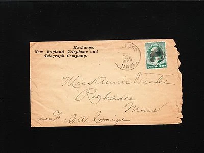 New England Telephone Telegraph Milford MA 1889 Cover Annie Fiske Rochdale 5x - Image 1 of 2