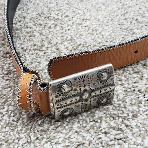 Cinturón WHIP para hombre talla 32 marrón puntada de látigo hebilla de borde de cuero genuino con cuentas - Imagen 1 de 13