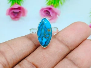 Blue Copper Turquoise Gemstone Ring 925 Sterling Silver Ring Handmade Jewelry - Picture 1 of 3