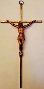 Brass Bronze Crucifix INRI 9-3/4" x 4-7/8"  Christian Wall Decor - Picture 1 of 6