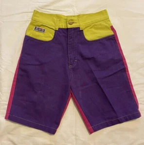 VTG 80’s Girls Colorblock Denim Shorts REVOLVE Hip Hop Funky Green Purple Pink - Picture 1 of 9
