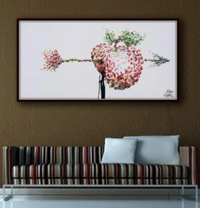Painting 55" beautiful apple with arrow, original & handmade, contemporary art - Picture 1 of 4