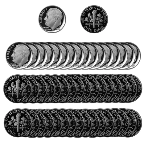1981 S Roosevelt Dime 10c Gem Deep Cameo Proof CN-Clad Roll 50 US coins Type 1 Cover