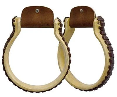 SHOWMAN PRODUCTS Showman Rawhide Covered Oxbow Stirrups w/ Leather Stitched Sides