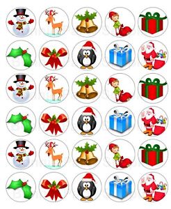 Christmas edible paper /icing Cupcake Toppers Birthday Celebration (30)