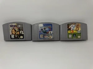 Pilotwings, Glover, WCW World Tour N64 Nintendo 64 Authentic Tested 3 Game Lot - Picture 1 of 8