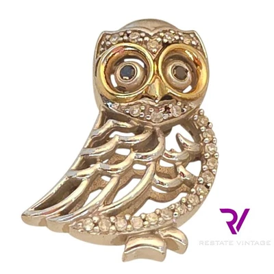 Alwand Vahan AV 纯银 14k 黑白钻石猫头鹰吊坠  — 第 1/4 张图片