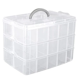 3-Tier Stackable Storage Container Box Clear Adjustable Empty Plastic Nail Art - Picture 1 of 7