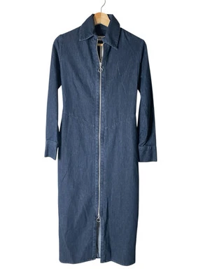 NWT Zara Full Zip Long Sleeve Denim Midi Dress size S Dark Washed - Image 1 of 4