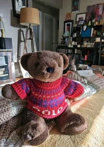 Ralph Lauren 14 Zoll brauner Polo Bear 2000 Gelenk Stofftier Teddybär Plüsch Vintage - Bild 1 von 8