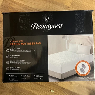 Beautyrest Cotton Rich Heated Mattress Pad Duel Control Queen Size Fitted New - Image 1 of 4