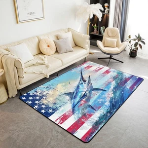 Marlin Swordfish Accent Rug Area Rug 5x7 Ocean Coastal Accent Rug American Fl... - Picture 1 of 8