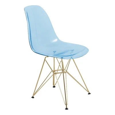 Silla auxiliar de comedor LeisureMod Cresco moderna con base Eiffel dorada en azul transparente Foto 1 de 4