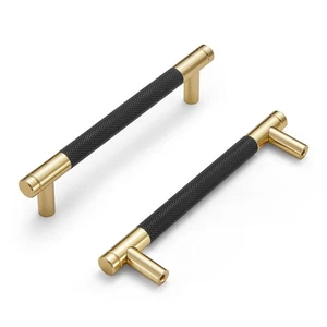 10 Stück Schrankgriffe Gold und Schwarz 3 3/4 Zoll Messing Schubladengriffe Rund Ca... - Bild 1 von 6