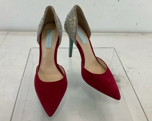 Betsey Johnson Red Suede Embellished d'Orsay Pumps 8M - Picture 1 of 5