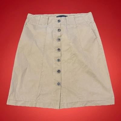 Falda Zara Basic Para Mujer Caqui Botón Frontal Ligera Algodón Tostado L Foto 1 de 4