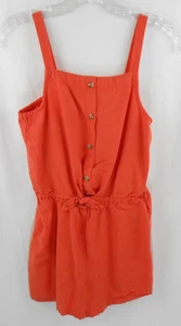 Old Navy Girls L 10-12 Orange Peach One Piece Blended Fabric Linen Romper - Picture 1 of 5