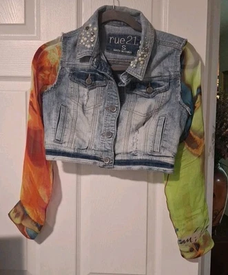 Chaleco Denim Reutilizado Rue21 Chaleco con Mangas Jean Paul Gaultier Pequeño  Foto 1 de 4