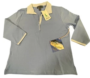 New Island Traders Womens Shirt Top 3/4 Sleeve Size L Blue  / White Collared - Picture 1 of 8