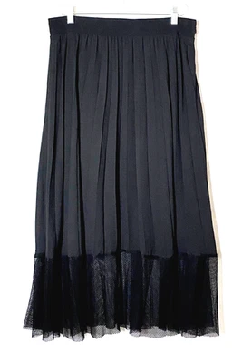 Rachel Roy Pleated Fishnet Hem Maxi Skirt Womens Size XXL Black Lined Side Zip - Image 1 of 4