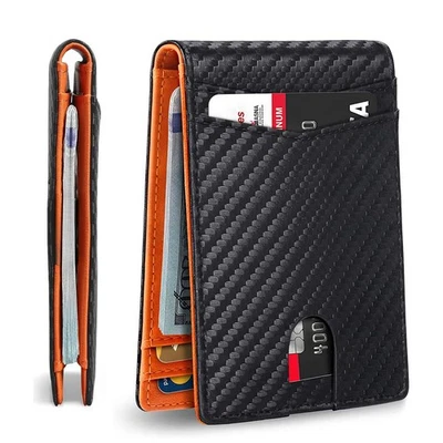 Slim Carbon Fiber Bifold Wallet – RFID Blocking, Money Clip, Stylish & Secure - Image 1 of 4