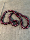 BRAIDED GARNET ROPE NECKLACE 10 MM ACROSS -NO CLASP -24" LONG -OVER THE HEAD