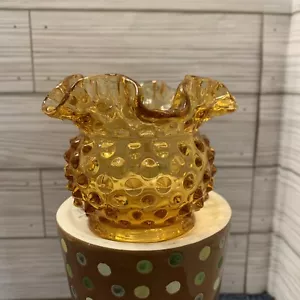 Fenton Vase Amber Honey Hobnail Glass Miniature Vase Bowl Double Crimped 3" - Picture 1 of 6