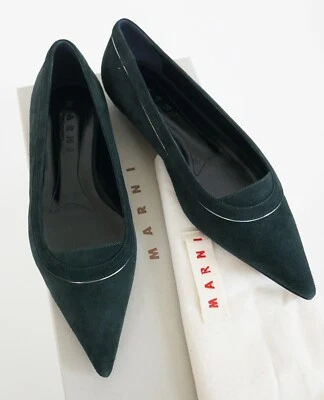 🆕️ Auténticos planos de ballet MARNI de gamuza verde mar oscuro punta en punta EUR-37 US-7 Foto 1 de 4
