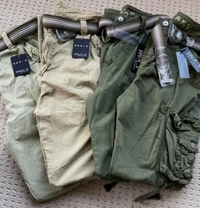 Men's Cargo Pants Galaxy By Harvic Vintage Belted Cargo Pants Khaki Olive - Picture 1 of 10
