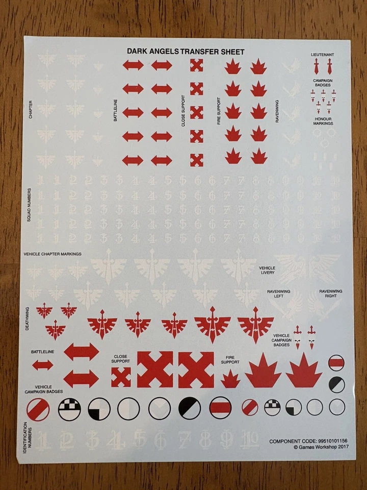 WARHAMMER 40K DARK ANGELS Transfers Decals SPACE MARINES RARE OOP Super Sheet - Image 1 of 1