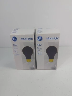 GE 60W Black Light Bulbs A19 -2 Pack -  New Unused FREE SHIPPING  - Image 1 of 4