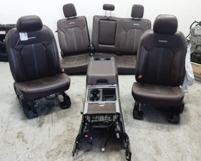 2017-2022 FORD F350 PLATINUM BROWN LEATHER FRONT/REAR SEATS W/CONSOLE DRIVER - Image 1 of 4