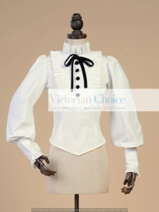 White Victorian Gothic Romantic Women Vintage Blouse Shirt Steampunk Top B187 - Picture 1 of 6