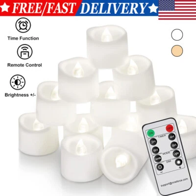12Pcs Flickering Realistic Tea Lights Battery Operated w/Remote for Home Decor  - Image 1 of 4