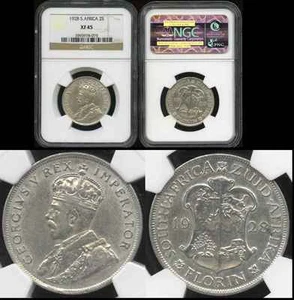 SOUTH AFRICA 1928 Silver Florin NGC XF45 ** - Picture 1 of 1